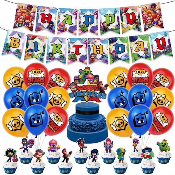 BRAWL STARS BURSDAGSFEST DEKORASJONSSETT 32 ARTIKLER 32 stk