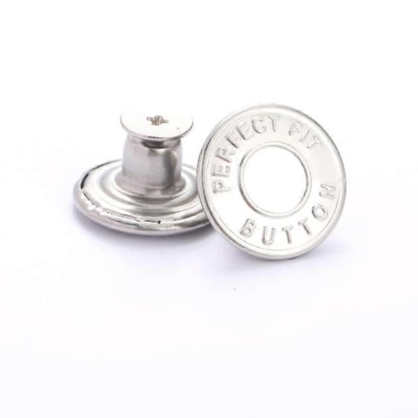 Jeans Buttons, No-Sew Replacement Jean Buttons, Adjustable and Removable Instant Button (10pcs, silver)