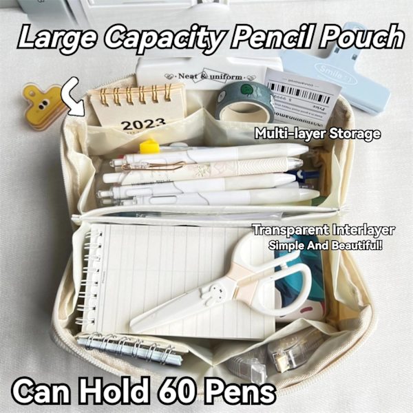 Multi-layer Pencil Case, Large Capacity, Capybara Print, Quirky, Fun, Cute (Beige-2) B B