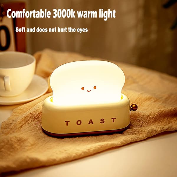 Cute Toast Night Light, Yellow, Dimmable LED Night Light Rechargeable
