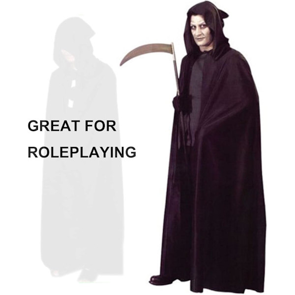 Sort Halloween-hættekappe til Cosplay, Reaper Devil-kostume 180cm-FX-
