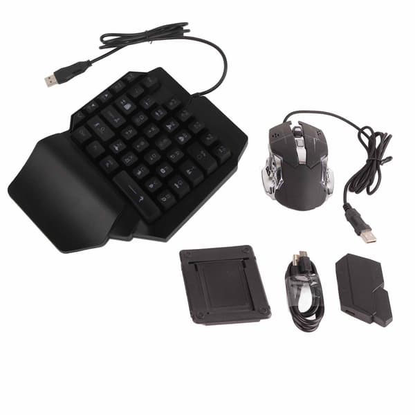 Portable Mini Gaming Keyboard Mouse USB RGB Wrist Rest Half Hand 35 Keys Keyboard Mouse with Converter for Android for IOS
