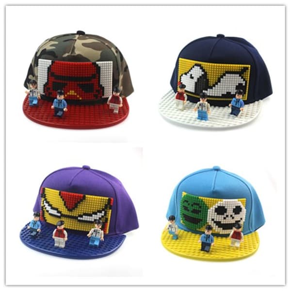 New Duck Hip Hop Hat DIY Flat Brim Pixel Puzzle Building Block Kids Hat Maxi Pattern Hat