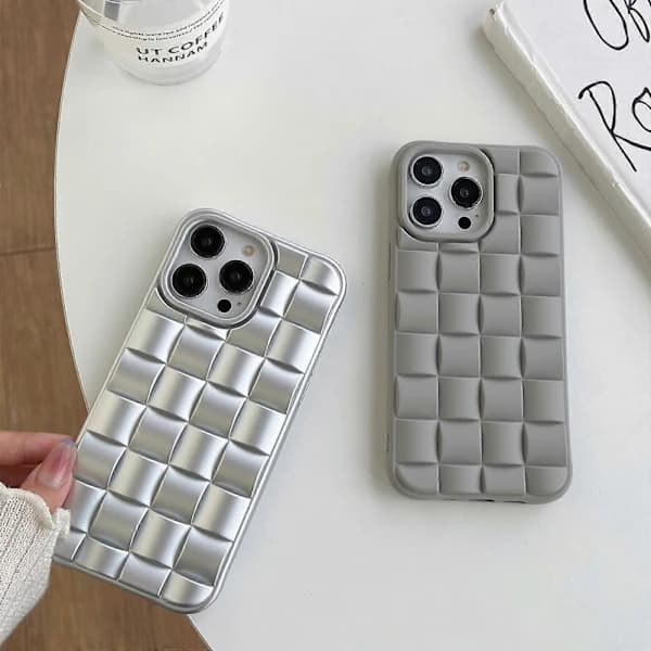 iPhone 14 Pro Max 3D-kuutio kudottu tekstuurinen ihon tuntuinen puhelinkotelo