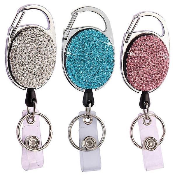 3 Pieces Retractable Badge Holder, Rhinestone Badge Holder, Drawstring For ID Card Holder, For Belt And Keychain Starlight A A