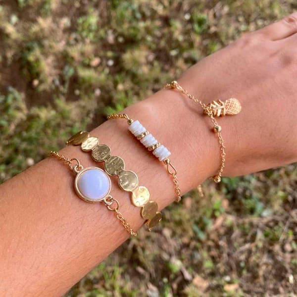 4 stk Gull Chic Armbånd / Bangle med Ananas, Kuler & Perler
