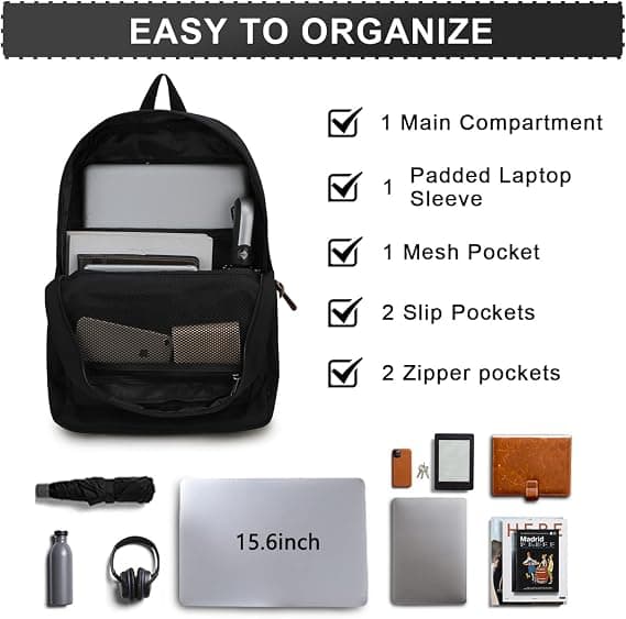 Backpack for School, Water-Resistant Unisex 15.6 inch Laptop Backpack