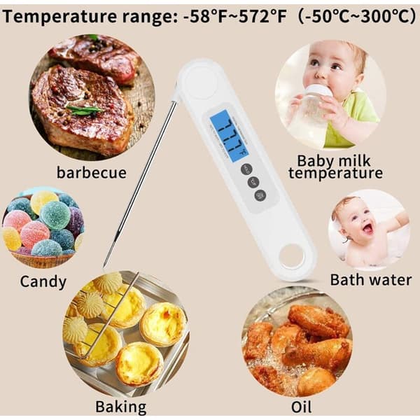 Digitalt termometer for umiddelbar avlesning av kjøtt og mat - Termometer for matlaging, grilling, baking, godteri, væsker, bad, melk