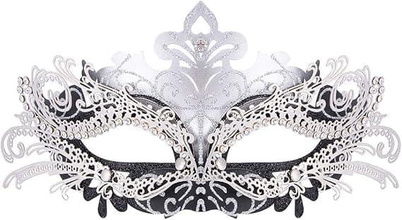 Venetiansk maske (sort sølv), til maskeradebal og kostume, til kvinder