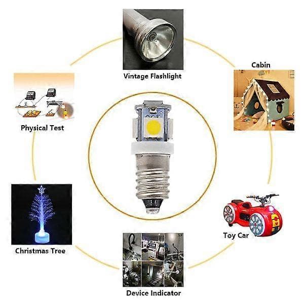 10 stk E10 6V LED-pærer 5SMD 0.5W 50LM (Kold hvid) [DB]