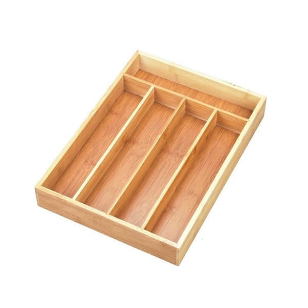 Bamboo Cutlery Tray Silverware Drawer Organizer Storage Box Rack Storage Box 5 Compartments Kitchen Drawer