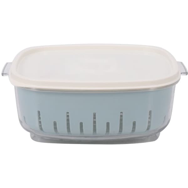 Blue Small Double-Layer Refrigerator Drawer with Lid Drain Basket Sealed Box Home Vegetable Refrigerator Kitchen