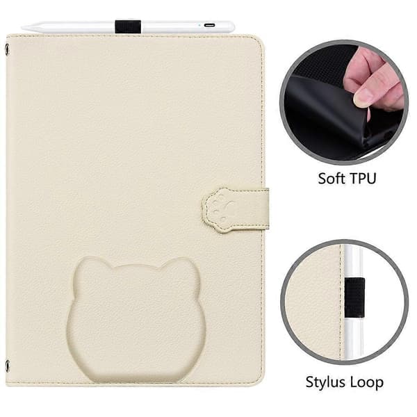 Wallet Case for OnePlus Pad Go / Oppo Pad Air / Neo 3D Effect Cat Pattern Leather Stand Tablet Case with Pen Holder Apricot