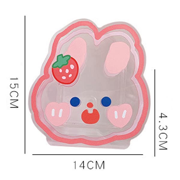 Transparent Pen Holder Multifunctional Cute Cartoon Acrylic Makeup Brush Storage Case for Office Desk Dressing Table Strawberry Rabbit