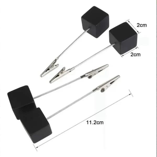 12-pack Wooden Card Holders with Memo Clips, Decorative Table Number Holders for Desk and Bedside Table Decoration, Black Cube Base