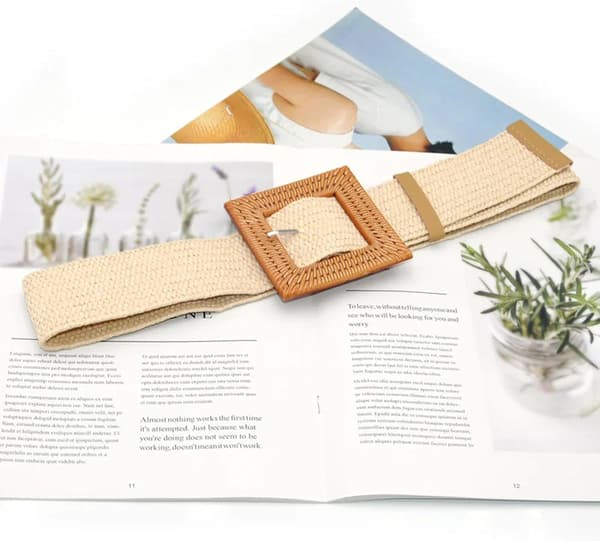Elastisk stråvevd belte for kvinner, elastisk belte for kvinner beige - Beige