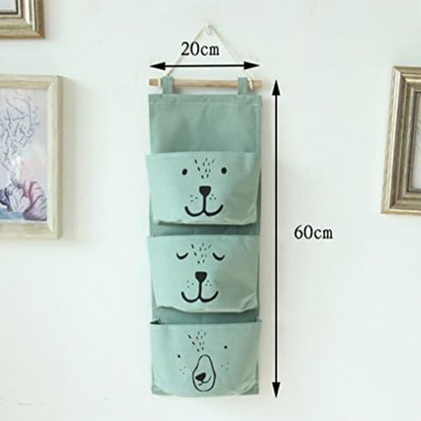 Wall Mounted Bag, Hanging Organizer Foldable Hanging Bag with 3 Pockets KLB
