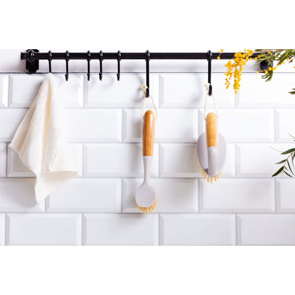 Suitable for Various Cleaning Tasks Bamboo Handle Dish Brush, Non-Scratch Bristles Kitchen Cleaning Tools, Odorless Built-in Scraper