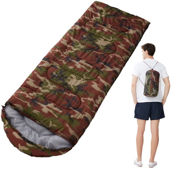 Camouflage Sleeping Bag 210x75 cm Lightweight Polyester Nylon Envelope Style for Hiking Camping Outdoor Activities Unisex