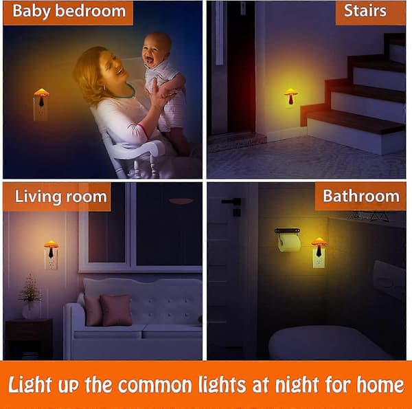2 LED Mushroom Night Lights, Light Control Socket Lamps, Yellow LED Light Induction Night Lights, Mini Magic Mushroom Bedside Lamp (Yellow)