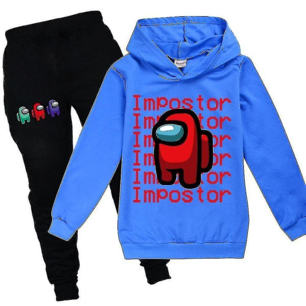 Play Among Us Børne Hættetrøje Top Buksedragt Impostor Outfit Tøj Marineblå 5-6 år