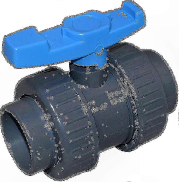 50 mm PVC kugleventil med dobbeltforbindelse og grå muffe 5 5 5 5