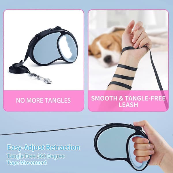 Retractable Dog Leash, 5m Strong Nylon Tape, 360° Tangle-Free Design, Quick Lock and Non-Slip Handle, with Gift Box
