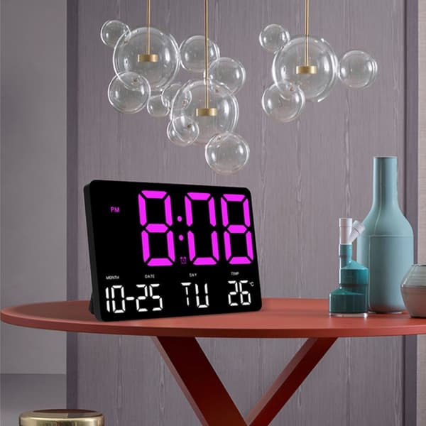 Large LED Digital Clock with 5 Modes, Adjustable Brightness, Temperature, Silent Electronic Clock (Red Dual Color)