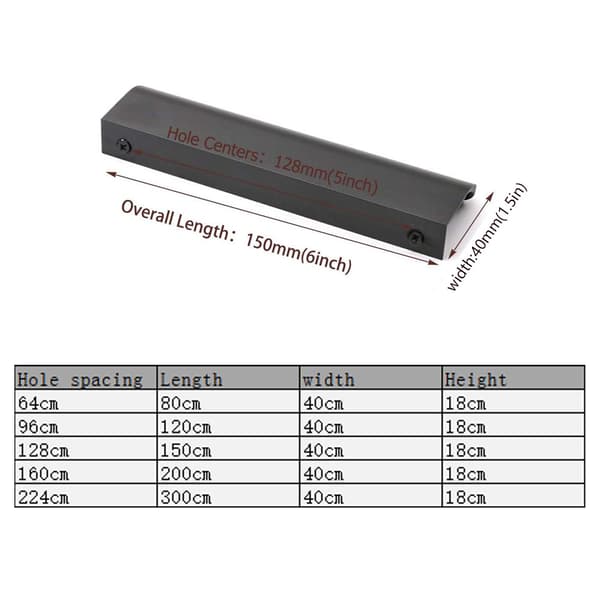 Sæt med 5 usynlige sorte køkkenmøbelgreb - 128 mm cc - mat sort Ki