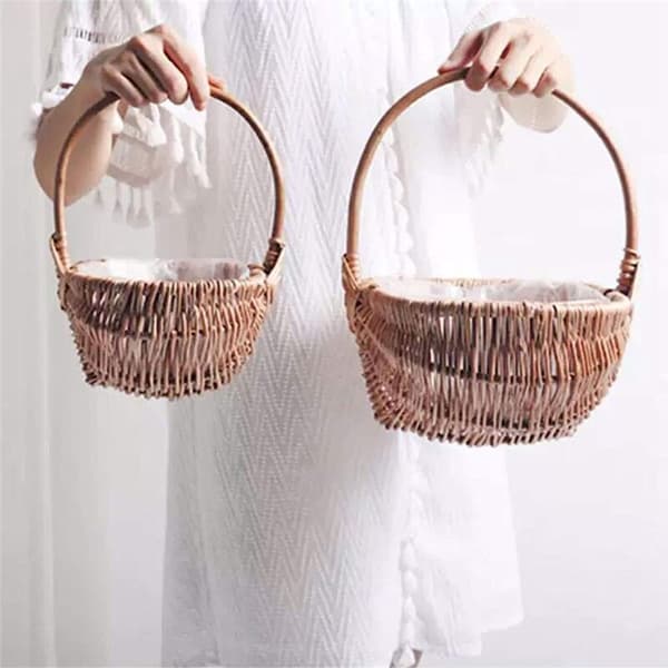 Hand-woven Bridesmaid Basket with Handle, Wicker Storage Basket, Empty Wicker Basket, Bridesmaid Basket Baskets for Wedding