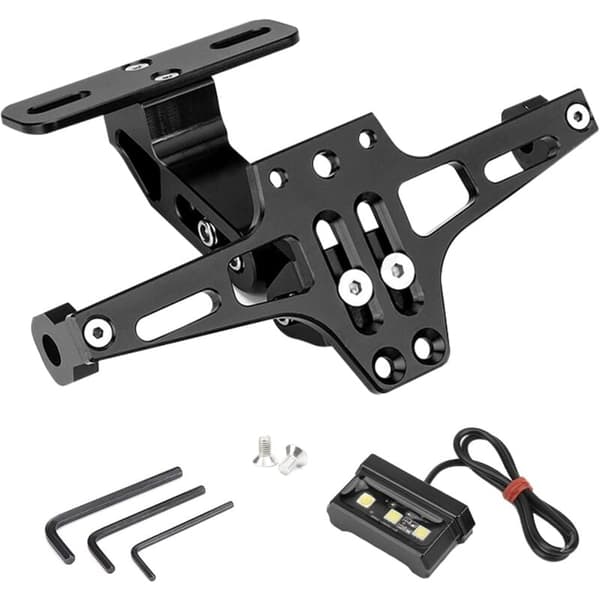 Universal Motorcycle License Plate Holder with Adjustable Bracket and Light