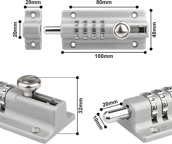 120 mm kombinationsbolt 4-positions unik kombinationslås sølv Sølv Sølv Silver