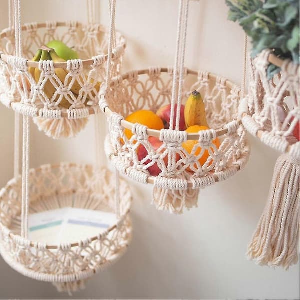 Hanging Baskets - Hanging Fruit Basket Hammock For Kitchen Or Decorative Boho Decor Hanging Plant H