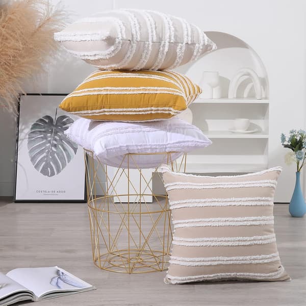 Boho dekorative pudebetræk, neutrale stribede pudebetræk 18X18 sæt med 2, khaki bomuldslinned pudebetræk til sofa stue.