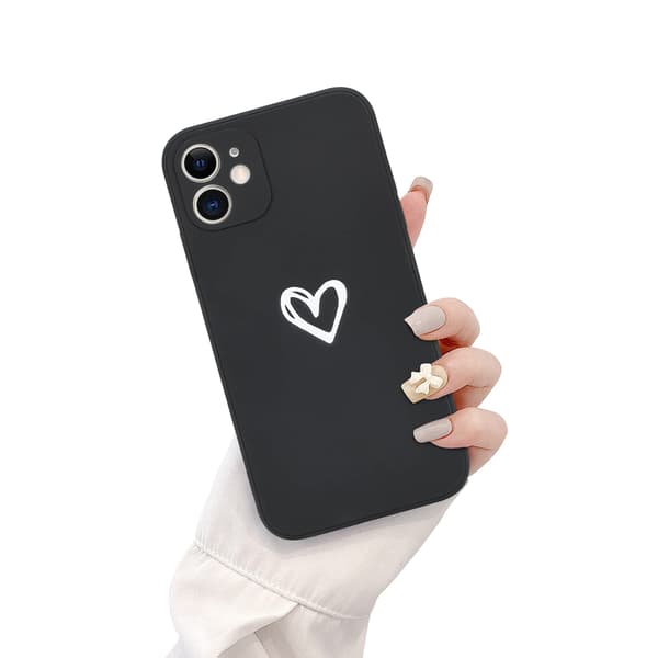 Kompatibel med iPhone 12-cover, enkelt sødt kærligheds-hjerte-sort