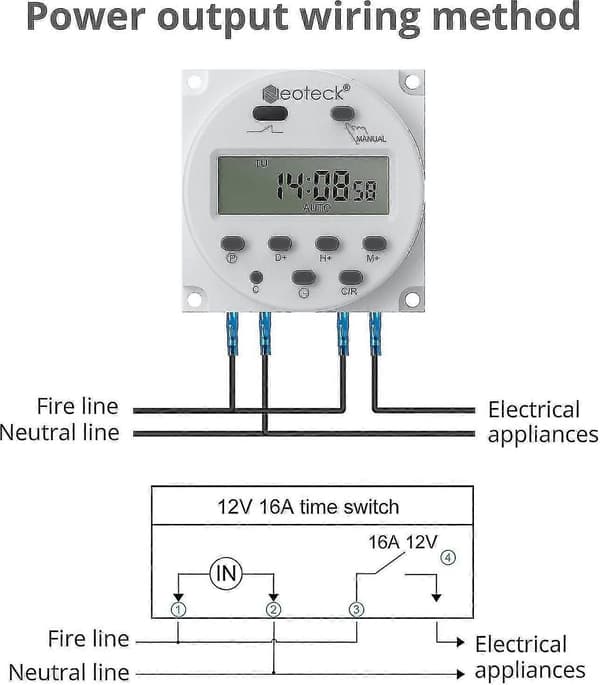 DC 12V Timerbryter 16A Digital Elektronisk Relé