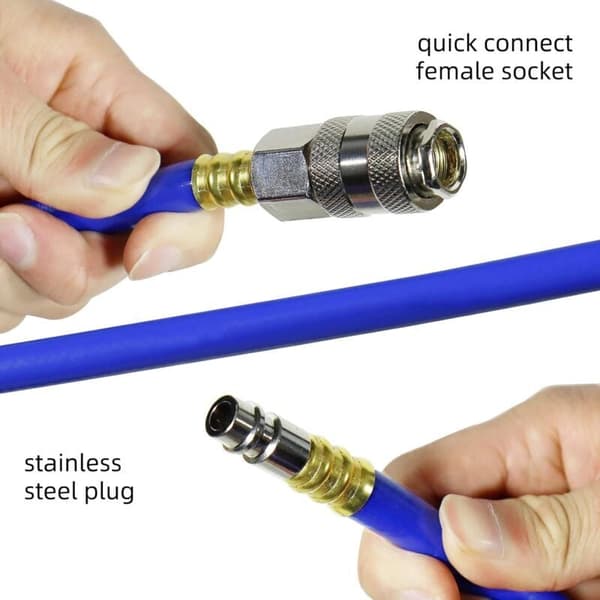 9m Spring PU Air Hose Spiral PU Air Hose Pneumatic Hose for Air Line or Fluid Transfer, with Bend Protection Quick Coupling and Plug