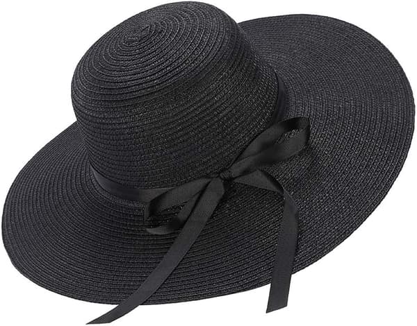 Dame Halmhat Sommer Bowknot Foldbar Hat Solhat (Sort)