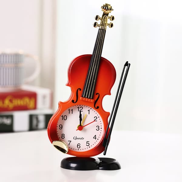 Violin Shaped Alarm Clock Creative Portable Silent Simple Quiet Clock