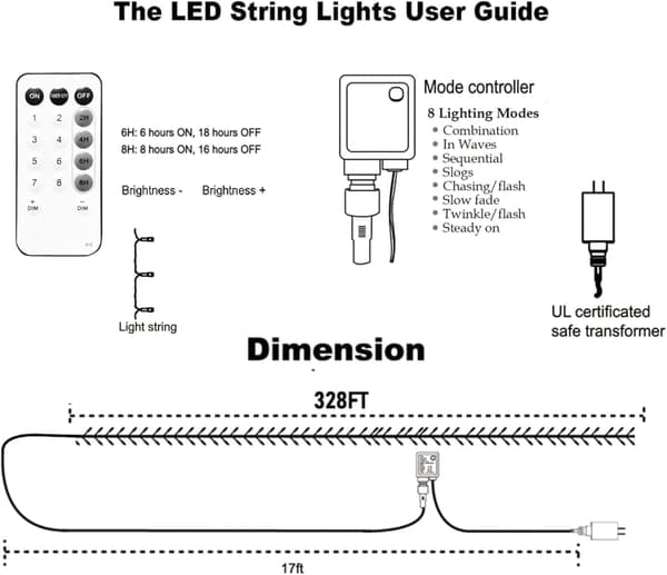 Outdoor String Lights, 1000 LED 100 meters, Plug-in model Warm White Warm White 1000 LED