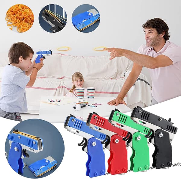 #Mini Metallic Burst Foldable Rubber Band Gun Toy With 60 Rubber Bands#