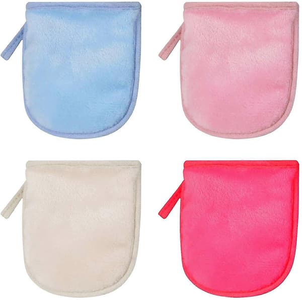 4 stk. vaskbare mikrofiber makeupfjernelseshandsker, genanvendelige og vaskbare