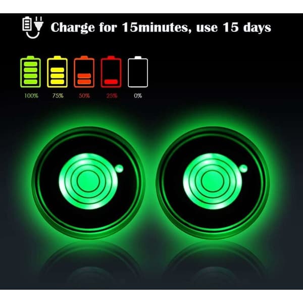 2-pakkaus LED-mukitelineet 7 värillä, hehku autoon, USB-latausalustan lisävarusteet