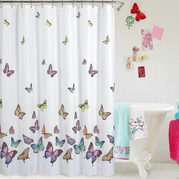 3D bruseforhæng farverig sommerfugl polyester vandtæt trykt bruseforhæng til badeværelse, 180x180cm