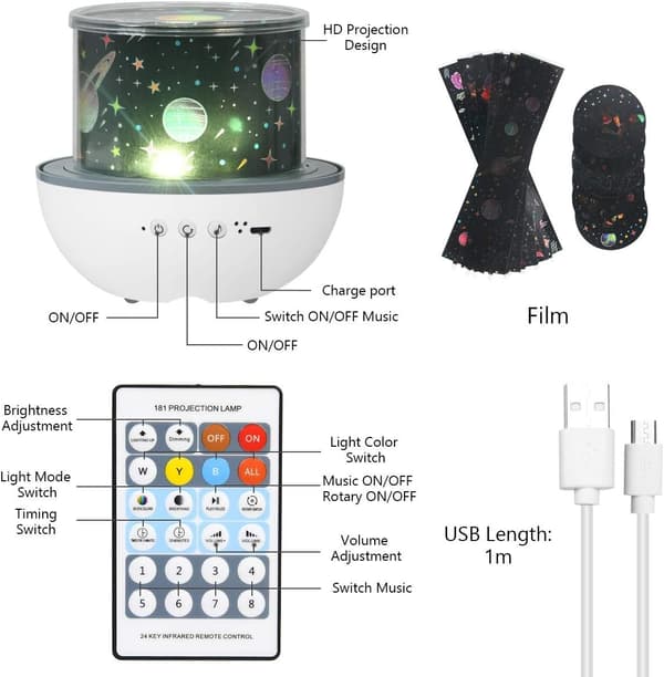 Starry Sky Projector, Baby Projector, Musical Lamp with 360° Rotating Remote Control Rabbit-Yux Rabbit rabbit