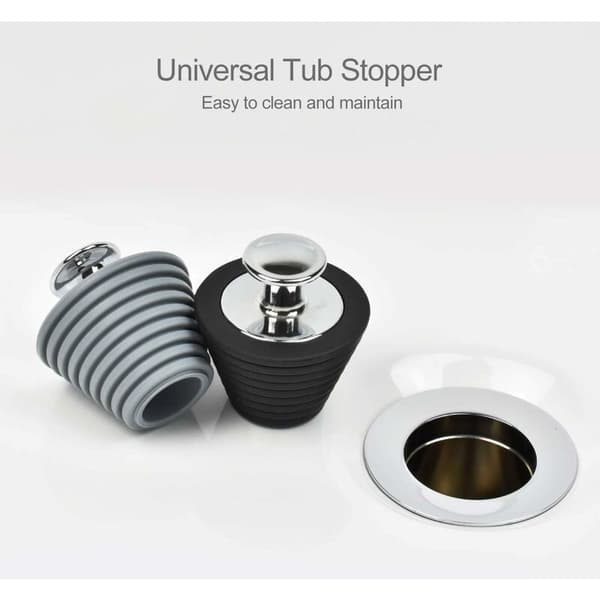 2-pakke universelle badeplugger, avløpsplugger for badekar og vask, for avløpshull 25mm-47mm, svart og grå