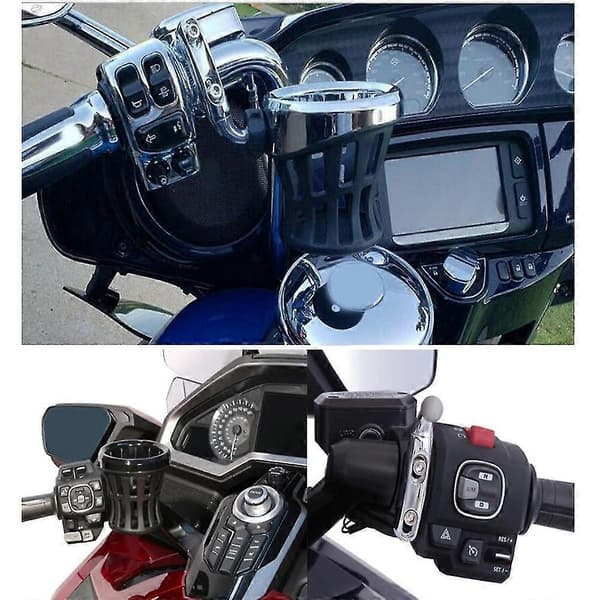 Motorcykelstyr Drikkekopholder til Honda GL1800 Goldwing til Softail Electra Sølv