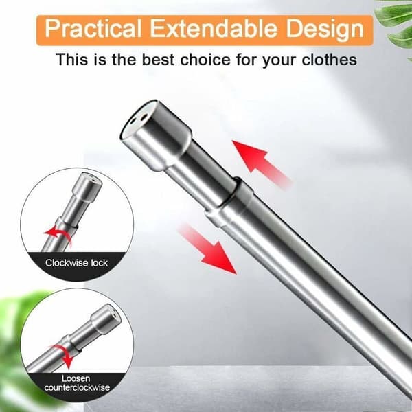 Extendable Wardrobe Rod Stainless Steel 51-80cm Adjustable Telescopic Curtain Rod for Wardrobe Bathroom Kitchen