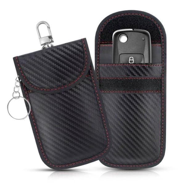 Set med 2 skyddsfodral, RFID-blockering, nyckelfobskydd, kolfibersäkerhet, stöldskydd