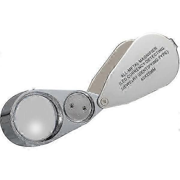 40x Magnification Metal Foldable Loupe With LED UV Light Magnifying Glass